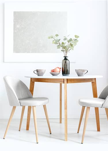 Bourgeon Línea del sitio Bueno Menzzo: mesa y silla de diseño, muebles escandinavos baratos